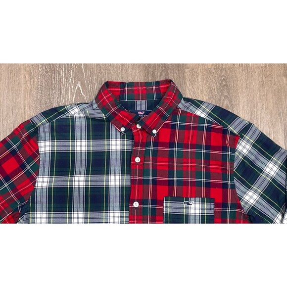Vineyard Vines Mens Large Patchwork Plaid Tucker Shirt Red Green Classic Fit - Picture 2 of 9